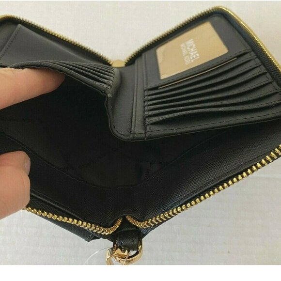 New Michael Kors Jet Set Travel Phone Holder Wallet Black / Gold with Gift Box - Picture 4 of 8